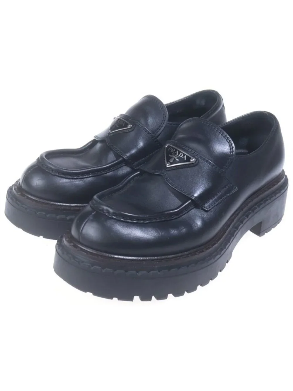 Prada Leather Loafers Shoes Chunky Sole Black